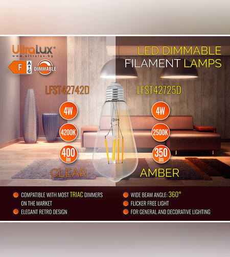 LED димиращ filament крушка неутрална E27 220V-240V AC 360° 4W 4200K Filament