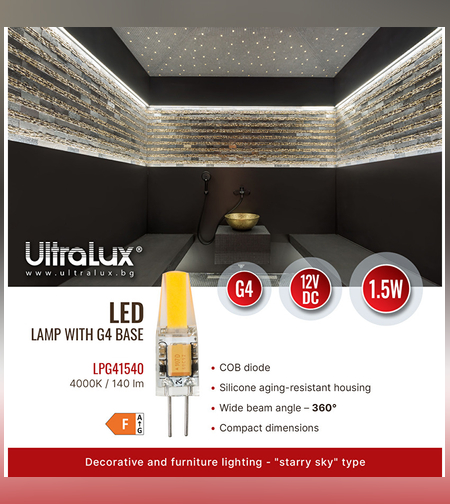 LED лампа G4 12V DC 360° 1.5W 4000K COB