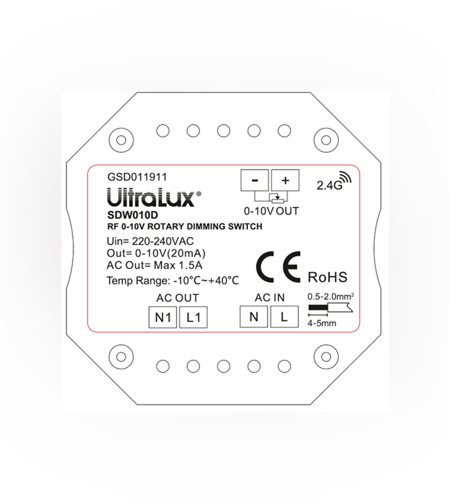RF димиращ ключ за стена 0-10VDC 1.5A, 350VA  220V-240V AC