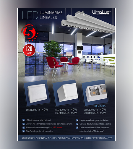 LED линейно осв.тяло, UGR<19, бяло, 1.5м, IP20  220V-240V AC 65° 50W 4200K SMD 2835
