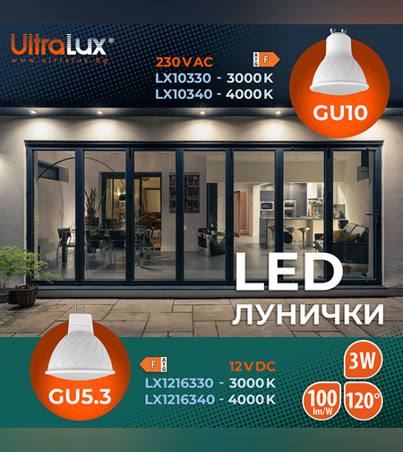LED луничка Gu10 220V-240V AC 120° 3W 3000K SMD 2835