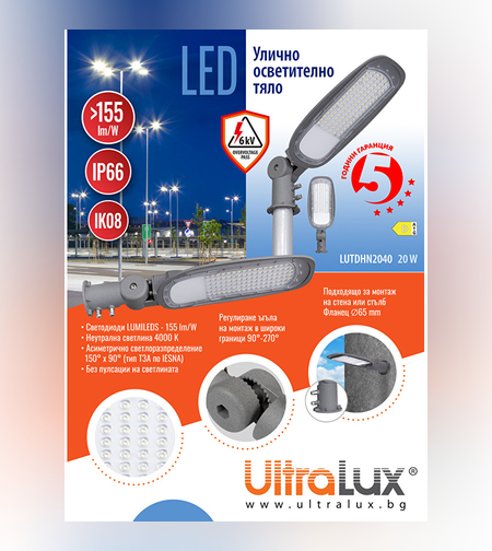 LED улично осв.тяло Ф60 IP66  220V-240V AC 150°x90° 20W 4000K SMD 2835