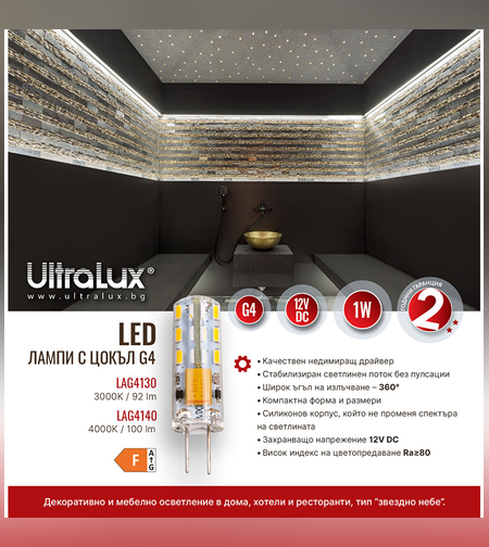 LED лампа G4 12V DC 360° 1W 4000K SMD 3014