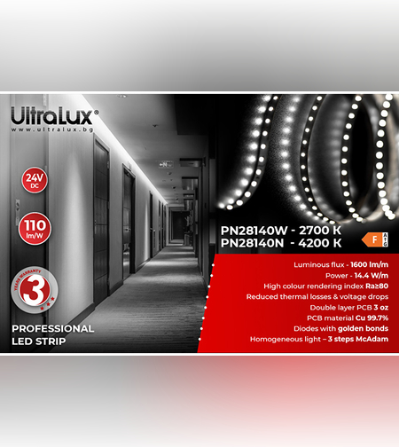 Професионална LED лента топло бяла 5м IP20  24V DC 120° 14.4W/m 2700K SMD 2835