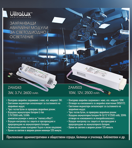 Захранващ авариен модул за LED осветление с батериен блок Li-ion 3.7V 2600mAh  190-270V AC  3W