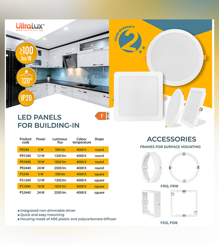 LED панел за вграждане квадрат  220V-240V AC 120° 5W 4000K SMD 2835
