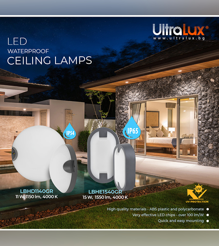 LED IP65 15W  плафониера сив Елипса