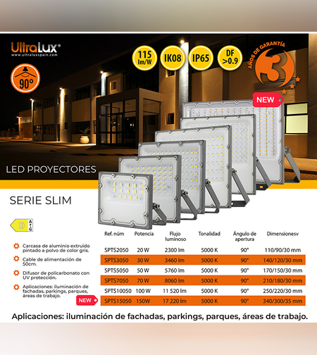 LED SLIM прожектор неутрална IP65  220V-240V AC 90° 100W 5000K SMD 2835