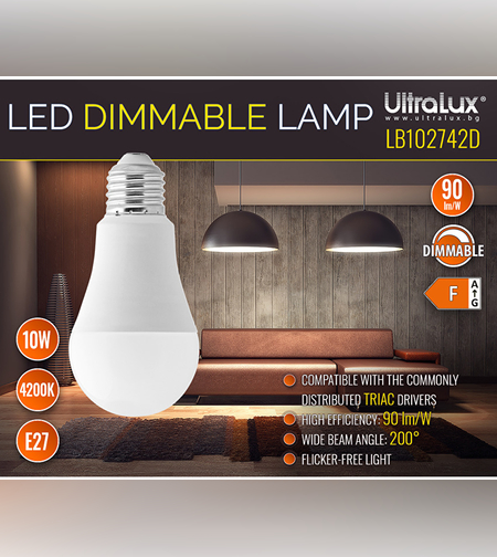 LED крушка димираща E27 220V-240V AC 200° 10W 4200K SMD 2835