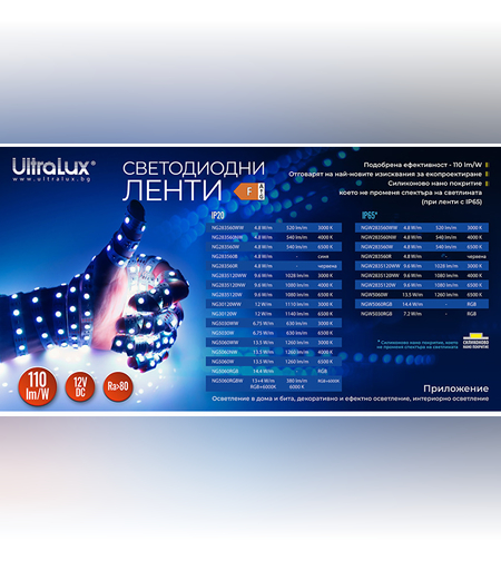 LED лента RGB IP65 5m  12V DC 120° 7.2W/m RGB SMD 5050