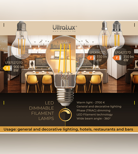 LED димиращ filament конус E14 220V-240V AC 360° 4W 2700K Filament