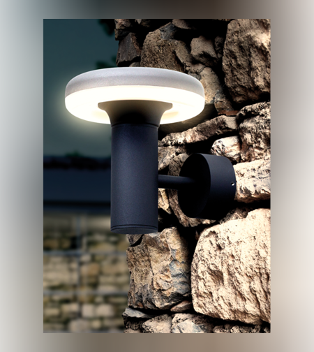 LED фасадно осв. тяло, 6W, 2700K, IP65, кръг  за стена графит