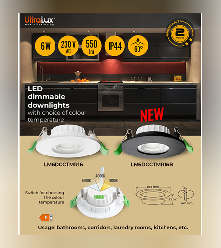 LED димираща луна за вграждане черна  220V-240V AC 60° 6W 3000K/4000K/6500K SMD 2835