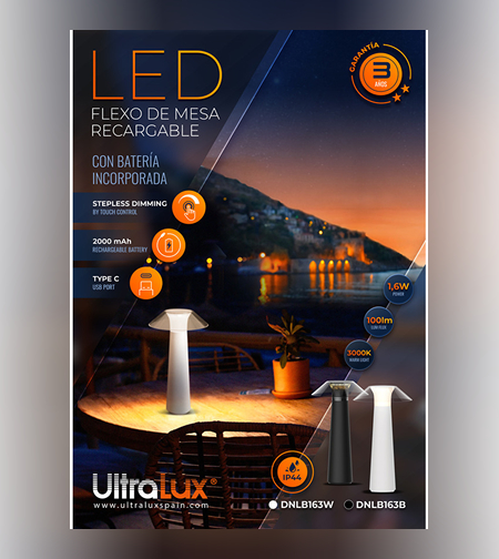 LED димираща презареждаема лампа 1.6W Li-Ion 3.7V 2000 mAh  настолно бяла