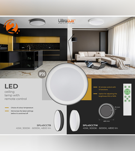 LED димираща плафониера с дистанционно, 45W IP20 CCT 3000/4000/6000K   черна