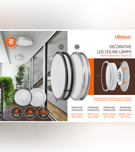 LED декоративна плафониера 24W, 4200K, 220-240V AC, IP20  плафониера сатиниран никел Кръг