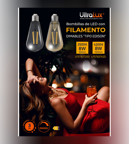 LED димиращ filament крушка амбър ST64 E27 220V-240V AC 360° 8W 2500К Filament