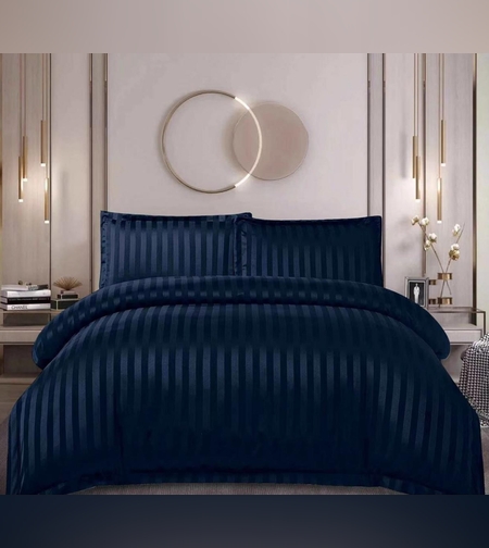 Спално бельо 4 части Тъмно син сатен