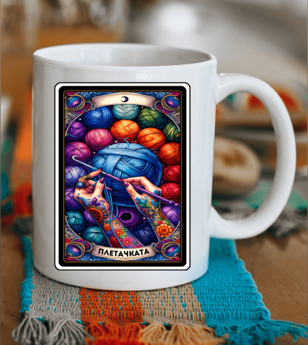 Керамична чаша „Плетачката“ – Таро Арт Серия - с възможност за добавяне на име