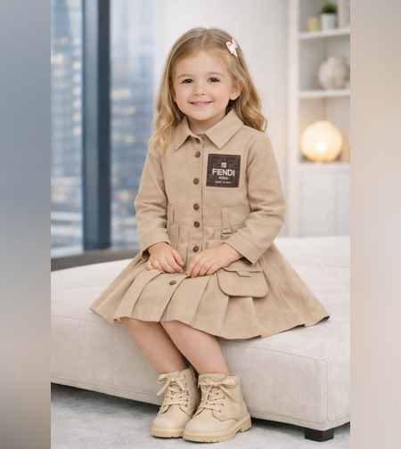 Бежова детска рокля с плисета