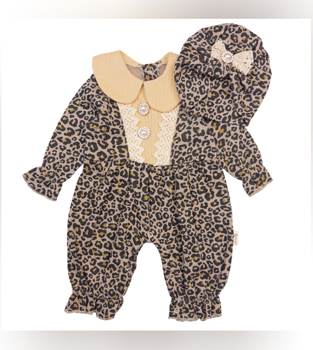 Леопардов  бебешки ромпър с шапка