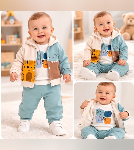 Бебешки комплект 3 части 100% памук – боди, жилетка и панталон