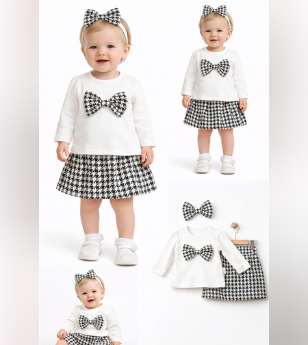 Елегантен бебешки комплект за момиче с пола и панделка