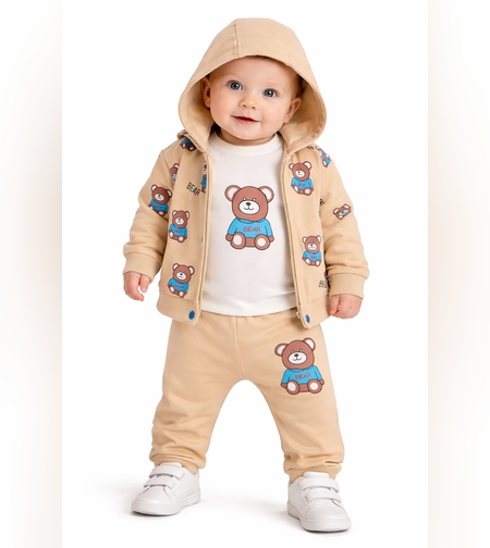 Бебешки комплект с боди и суитшърт 3 части с мече