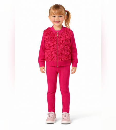 Розов детски комплект с 3D цветя