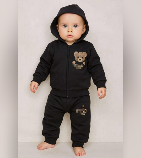 Бебешки черен комплект с качулка и меченце
