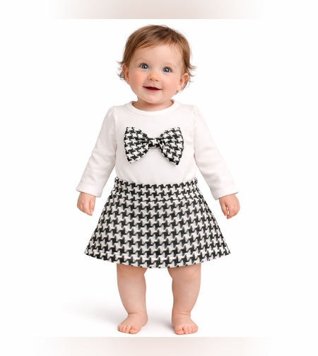 Елегантен бебешки комплект за момиче с пола и панделка