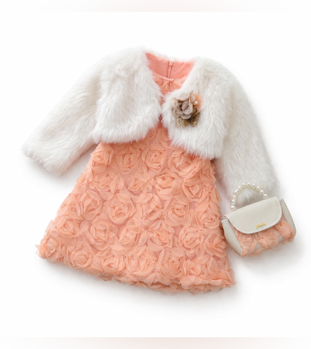 Луксозна официална рокля за момиче с 3D цветя, болеро и чантичка