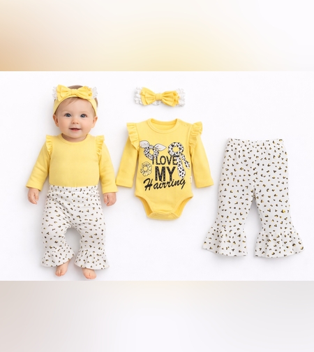 Рипсен бебешки комплект за момиче 3 части с лента