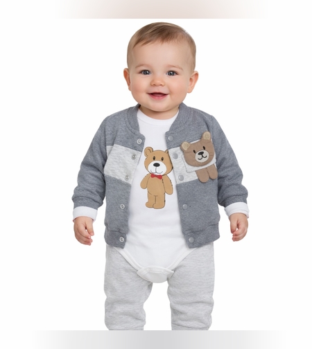 Бебешки комплект с мече – боди, панталон и жилетка