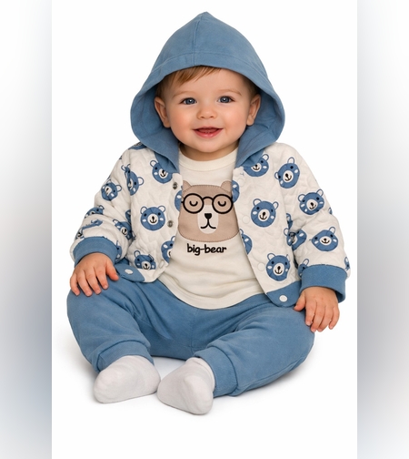 Бебешки комплект Big Bear с яке и качулка – син