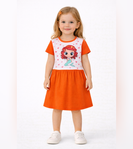 Оранжева детска рокля с русалка и сърчица