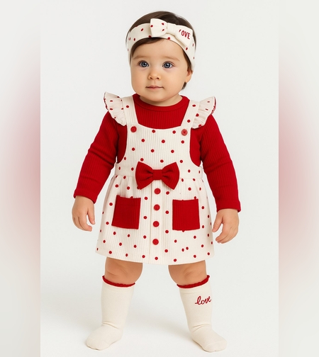 Kомплект за момиченце с червени сърчица