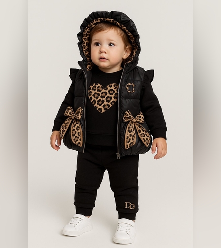 Модерен детски комплект с елек и леопардови акценти