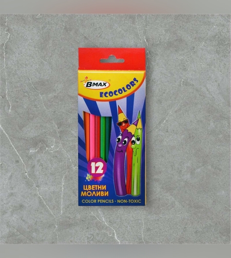 Цветни моливи B-Max - Ecocolor, 12 цвята