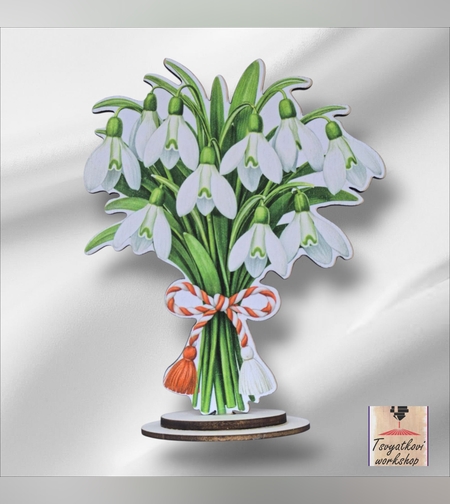 Дървени кокичета за Баба Марта – 1бр. 13см