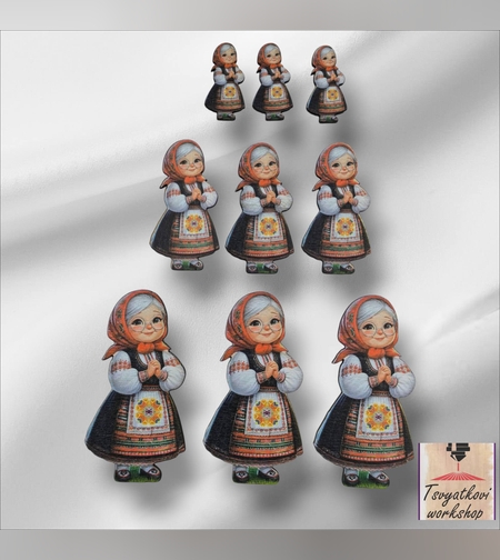 Цветна дървена фигурка на баба-10бр.