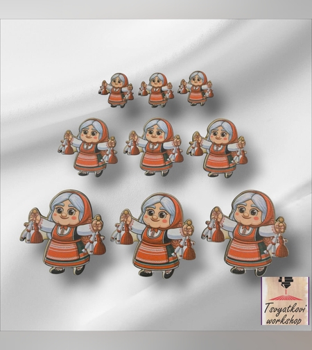 Цветна дървена фигурка на баба с мартеници – 10бр