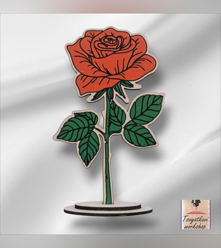 Дървена декоративна роза – сувенир за 8 март (13 см) 1бр.