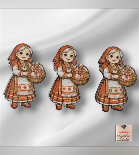 Дървена фигурка Баба Марта с кошница-10бр