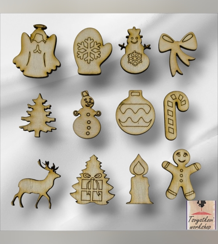 Дървени коледни фигурки - 12 броя