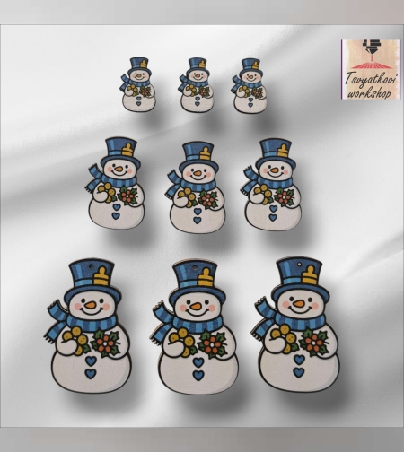 Цветна дървена фигурка Снежен човек-10бр