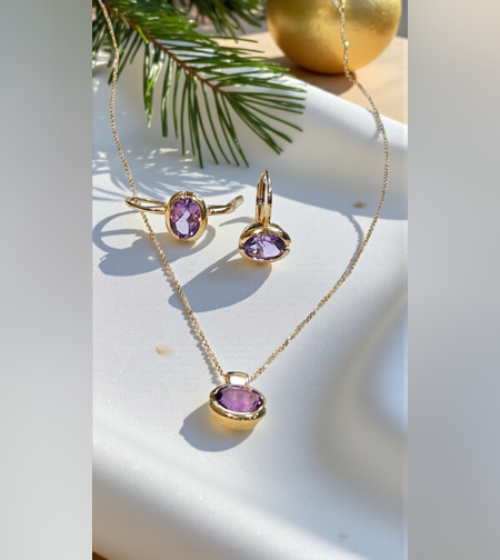 Дамски златен комплект с Аметист