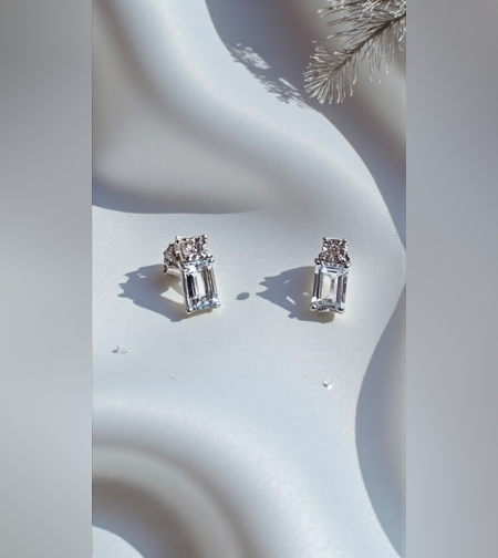 Златни обеци с АКвамарин и диаманти от 18К бяло злато I Gioielli del Sole