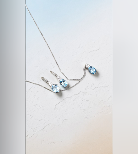 Комплект от бяло златос Аквамарин и цирконии