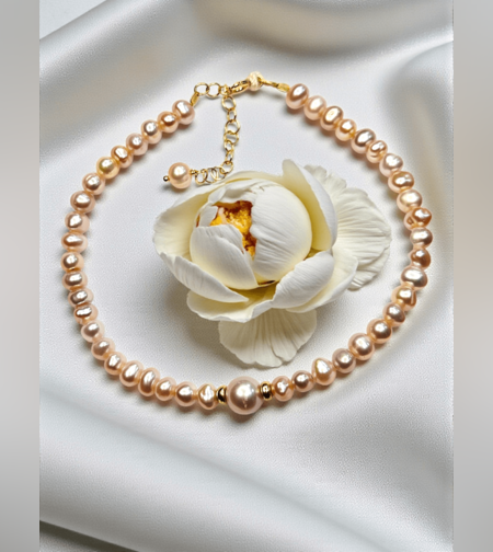 Дамска гривна Gumon c розова перла и 18К златни елементи